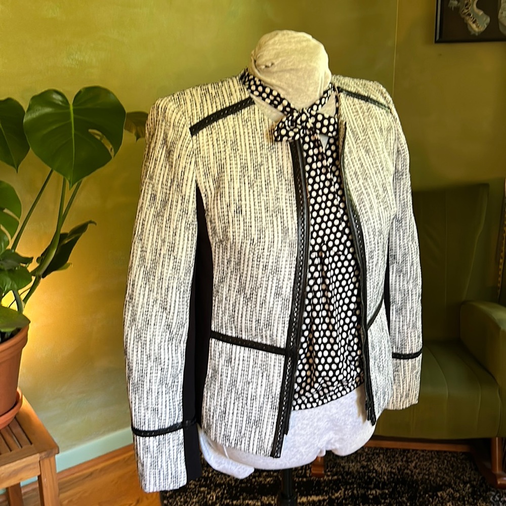 Karl Lagerfeld, white and black biker style blazer